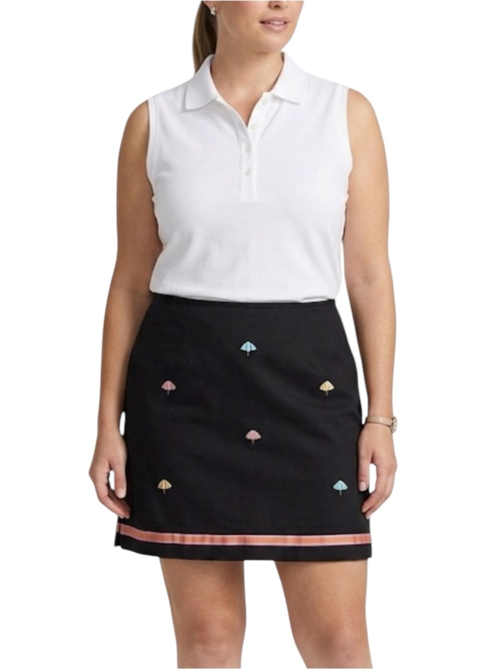 Black Umbrella Embroidered Mini Skort Sporty Preppy Athletic Size 14 Coastal